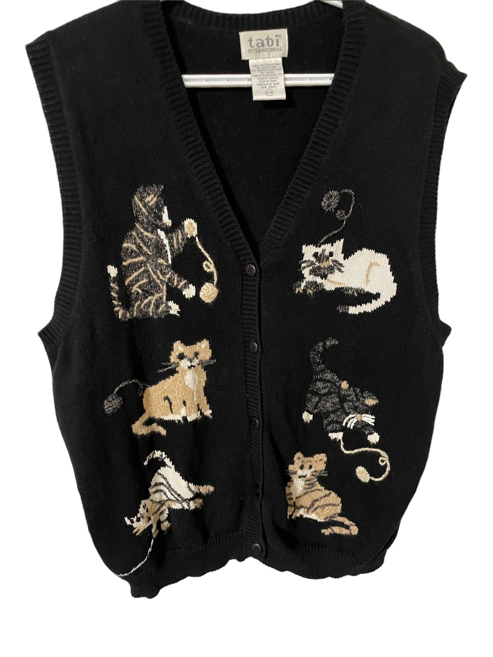 Vintage Tabi Black V-Neck Kitty Inspired Sweater Vest Size XL